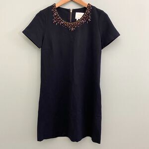 Kate Spade Glimmer Jeweled Shift Dress Pockets Stretch Womens 0 Black Party